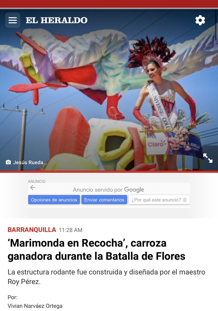 Muchas gracias ❤️🤍 <a href="/ClaroColombia/">Claro Colombia</a> por tener a nuestra Miss Universe Colombia 2023 en su carroza ! Gracias a <a href="/Carnaval_SA/">Carnaval de Barranquilla</a> por su excelente e impecable gestión de hacerlo posible ! Felicito a Roy Pérez por el diseño y construcción de esta hermosa estructura rodante 👏🏼👏🏼👏🏼
