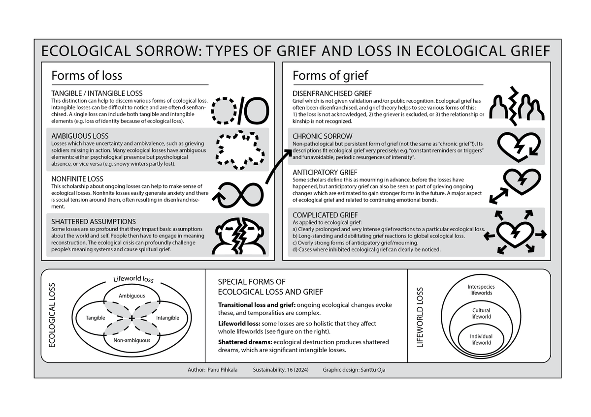 panupihkala's tweet photo. New article: Forms of grief and loss in #ecologicalgrief! I worked intensively on this last year, applying general grief research to this area. During the next weeks, I will share images about the key aspects in social media. Thanks to Santtu Oja for the visuals. @GoodGriefNetwk https://t.co/2tlXmBzIqh