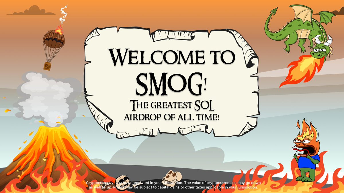 $SMOG 🐉 | One #Memecoin to lead them all! 🔥

Buy, hold, and complete zealy.io quests to take part in the greatest #Sol #Airdrop of all time! 🥇

🌐 38K+ Cross platform Community
👥 14k+ Holders
💰 $32M+ MC

Join our Airdrop: 🪂 bit.ly/SmogAirdrop
Buy $SMOG: