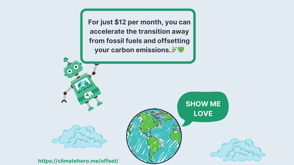 💚 Love Your Planet: ClimateHero Edition 💚 Did you know carbon offsetting helps counteract greenhouse gas emissions? Sign up before Valentine's Day, and we'll DOUBLE your contribution for the first month! 💖🌿 climatehero.me/offset/ Let's show our planet some love!