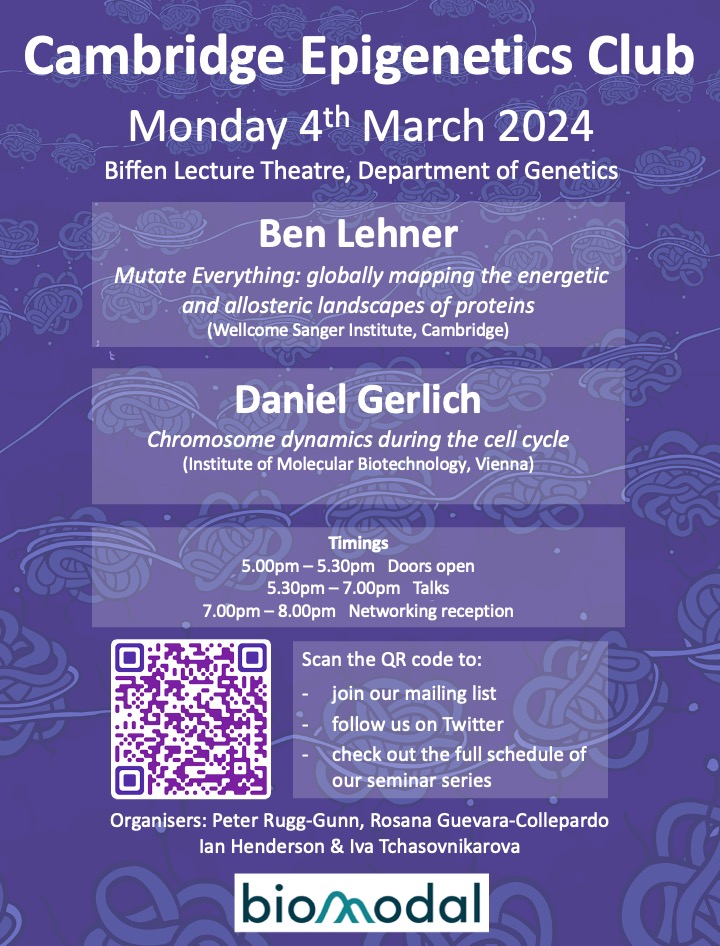 CambridgeEpigenetics (@epigeneticsclub) on Twitter photo Our next Cambridge Epigenetics Club will be held on Monday 4th March with speakers Ben Lehner <a href="/BenLehner/">Ben Lehner</a> and Daniel Gerlich <a href="/gerlich_daniel/">Daniel Gerlich</a> talks from 530 & followed by networking. Generously sponsored by <a href="/biomodalhq/">biomodal</a> - hope to see you there! Our next Cambridge Epigenetics Club will be held on Monday 4th March with speakers Ben Lehner <a href="/BenLehner/">Ben Lehner</a> and Daniel Gerlich <a href="/gerlich_daniel/">Daniel Gerlich</a> talks from 530 & followed by networking. Generously sponsored by <a href="/biomodalhq/">biomodal</a> - hope to see you there!