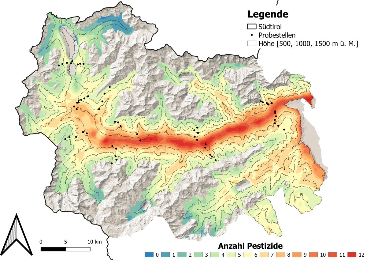 Studie zeigt: Pestizid-Ausbreitung im Vinschgau vom Tal bis in die Gipfelregion. Mehr dazu: rptu.de/s/ekxrpw