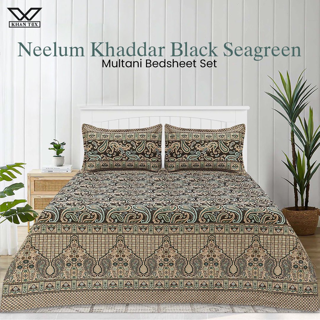 khantexonline's tweet photo. The Neelum Khaddar Black Seagreen Multani Bedsheet Set offers an alluring combination of sophisticated luxury and timeless elegance.

Shop at : https://t.co/7ekwAJ1ZNy

#multanibedsheet #bedsheet #khaddar #bedding #bedroom #khantex #foryou #bedsheets #khantexonline https://t.co/IXMg72t8gj