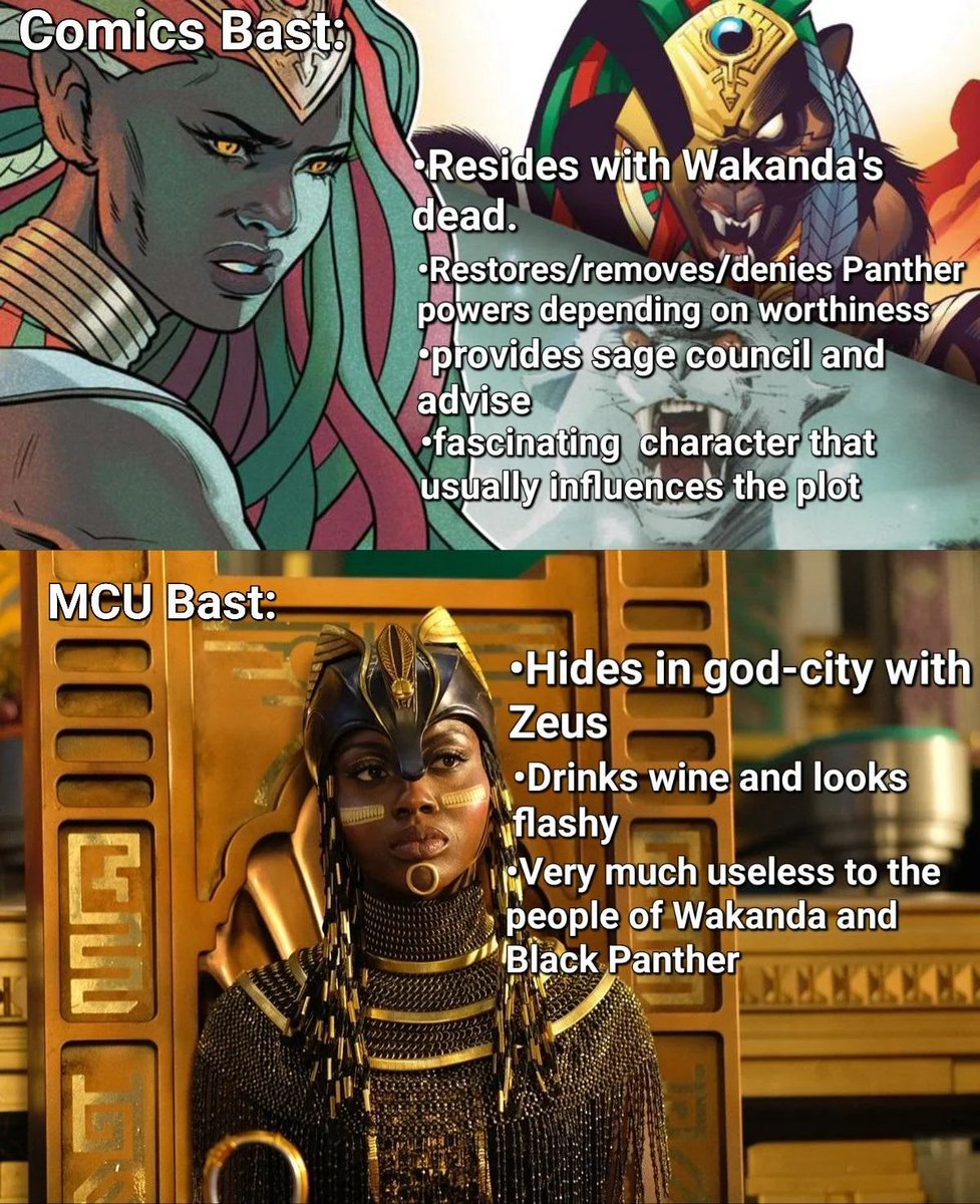 WarriorTChalla's tweet image. #MissingGoddess #Bast #RecastTChalla Where was Bast in the first film? She literally grants you the power of the heart-shaped herb or denies you because you're unworthy? Hell, where was Bast when T'Challa was so-called dying?