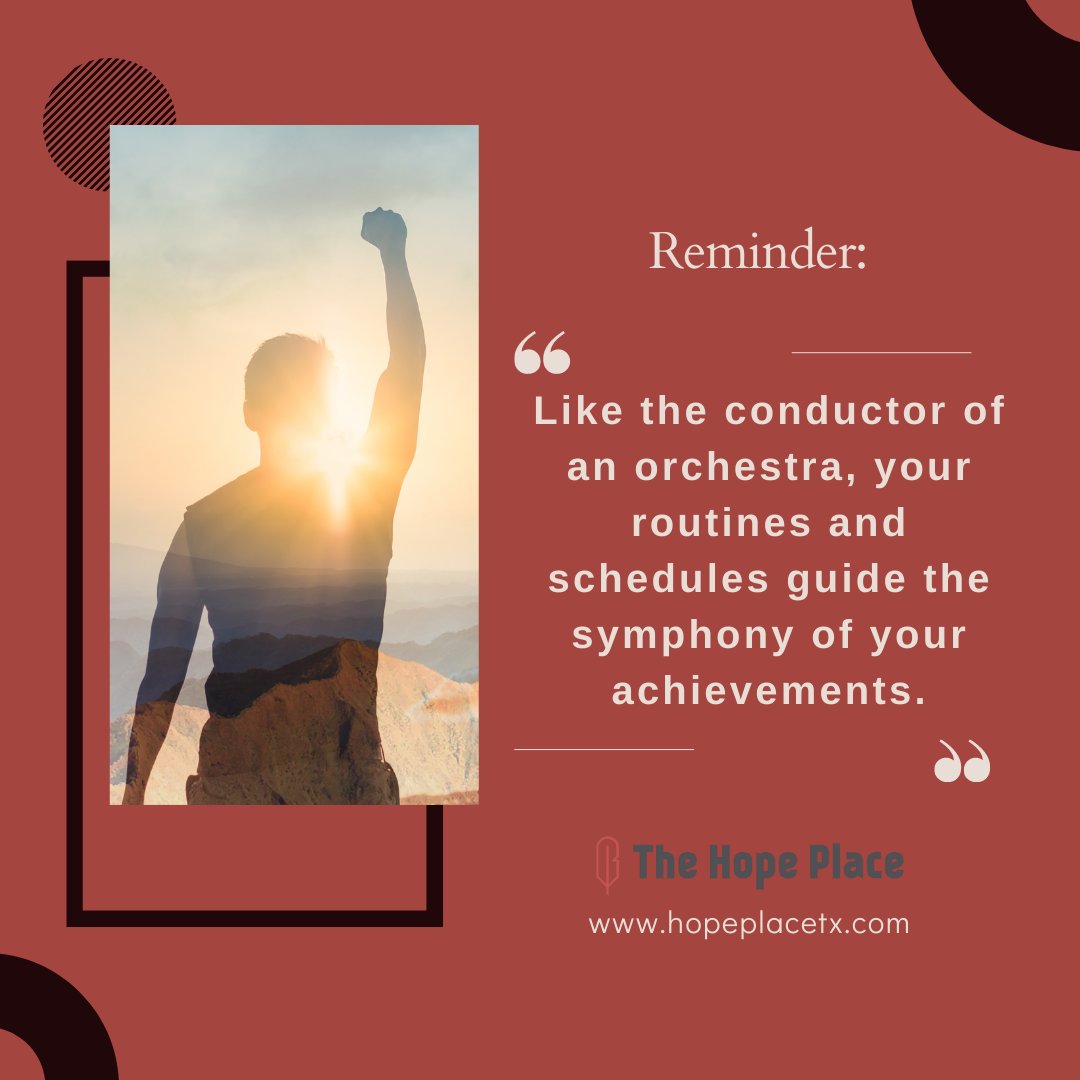 hopeplacetx's tweet image. 🎵 Conducting Your Symphony of Achievements 🎵

&quot;Like the conductor of an orchestra, your routines and schedules guide the symphony of your achievements.&quot; 🎼🌟hopeplacetx.com. 🌈✉️

#RoutinesMatter #WellnessJourney #MindfulLiving #SelfCareMatters #PositiveMindset #Healthy
