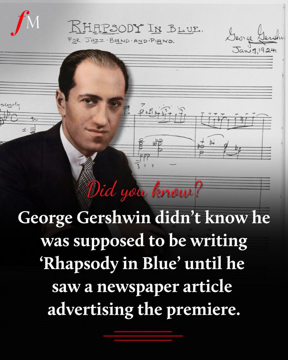 Despite having just over a month to compose it, he still managed to write one of the most loved, infectious and influential pieces in music history. 🤯 Happy 100th birthday, Rhapsody in Blue!