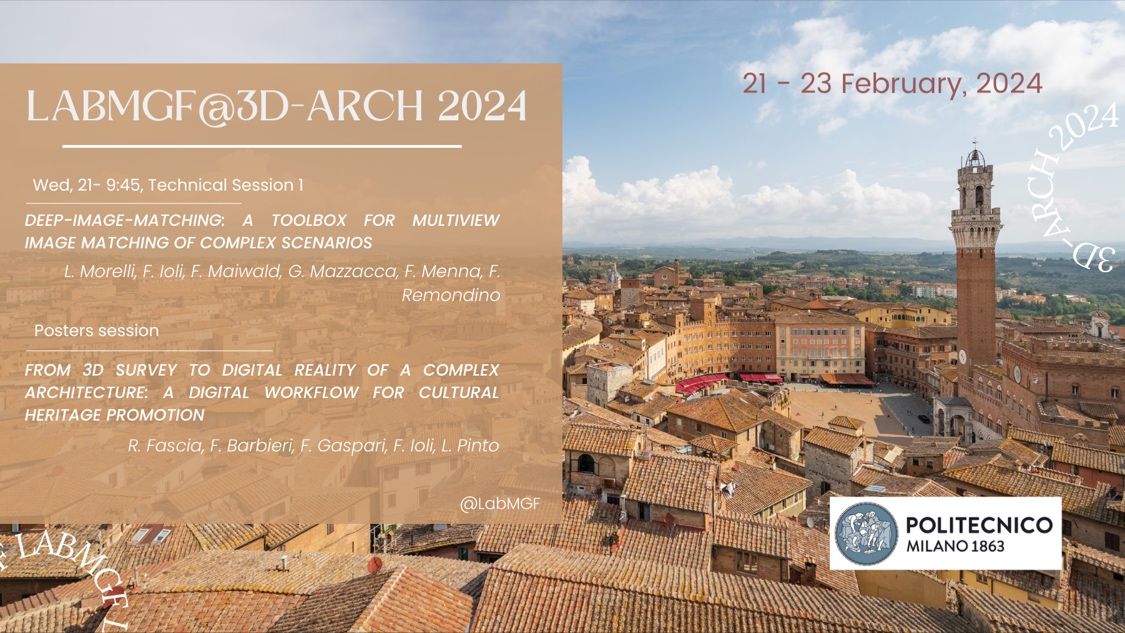 📢 The #LabMGF (#PoliMi)  will be present at the 10th International ISPRS / CIPA Workshop on '3D  Virtual Reconstruction and Visualization of Complex Architectures' in  Siena, Italy, from February 21st to 23rd, 2024! 🏛️