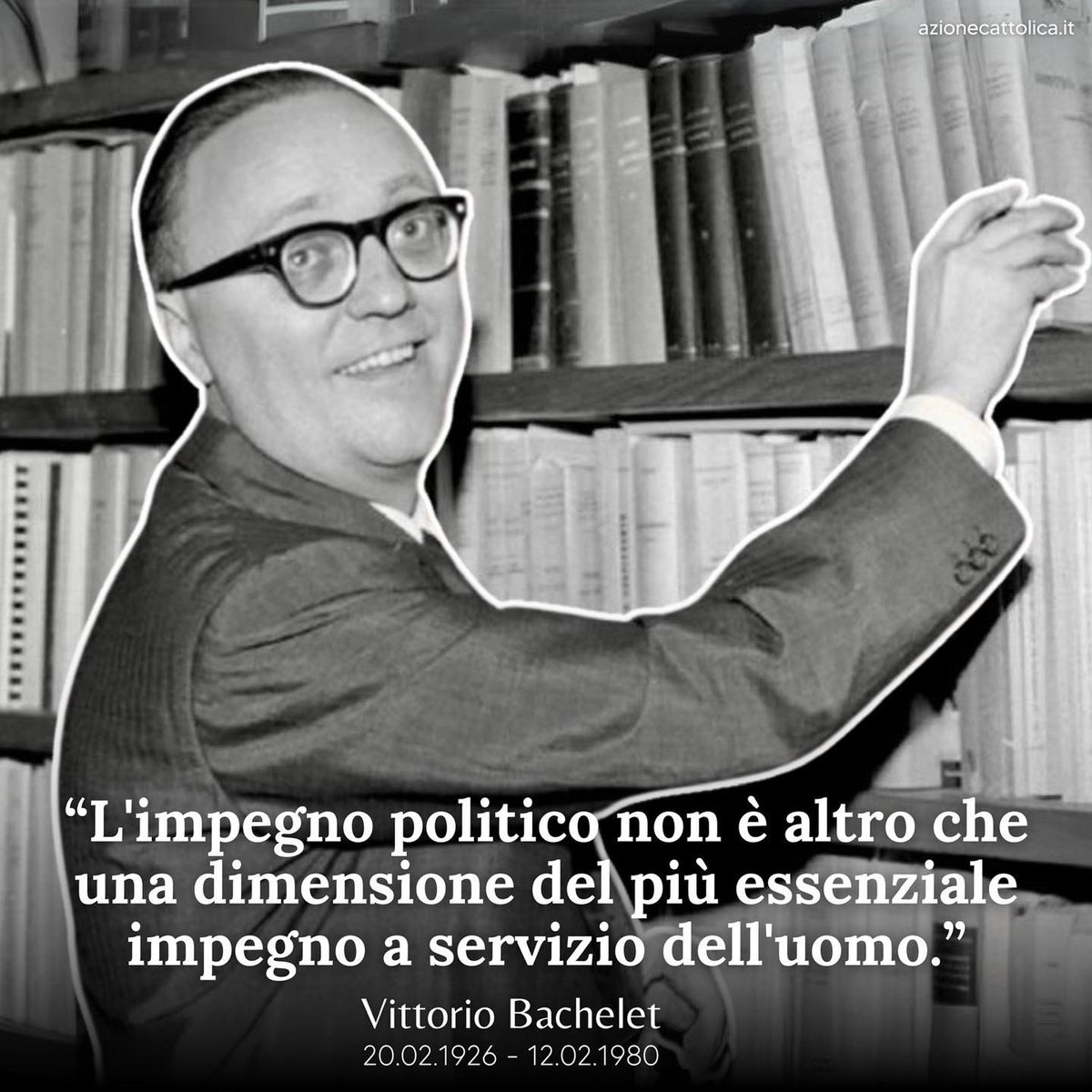 Il #12febbraio 1980 un commando delle Brigate Rosse uccise Vittorio Bachelet a <a href="/SapienzaRoma/">Sapienza Università di Roma</a>.

#Bachelet ci ha testimoniato che è irrinunciabile impegnarsi per una società più giusta, più equa, più fraterna, senza mai trascendere nella sterile contrapposizione fine a sé stessa