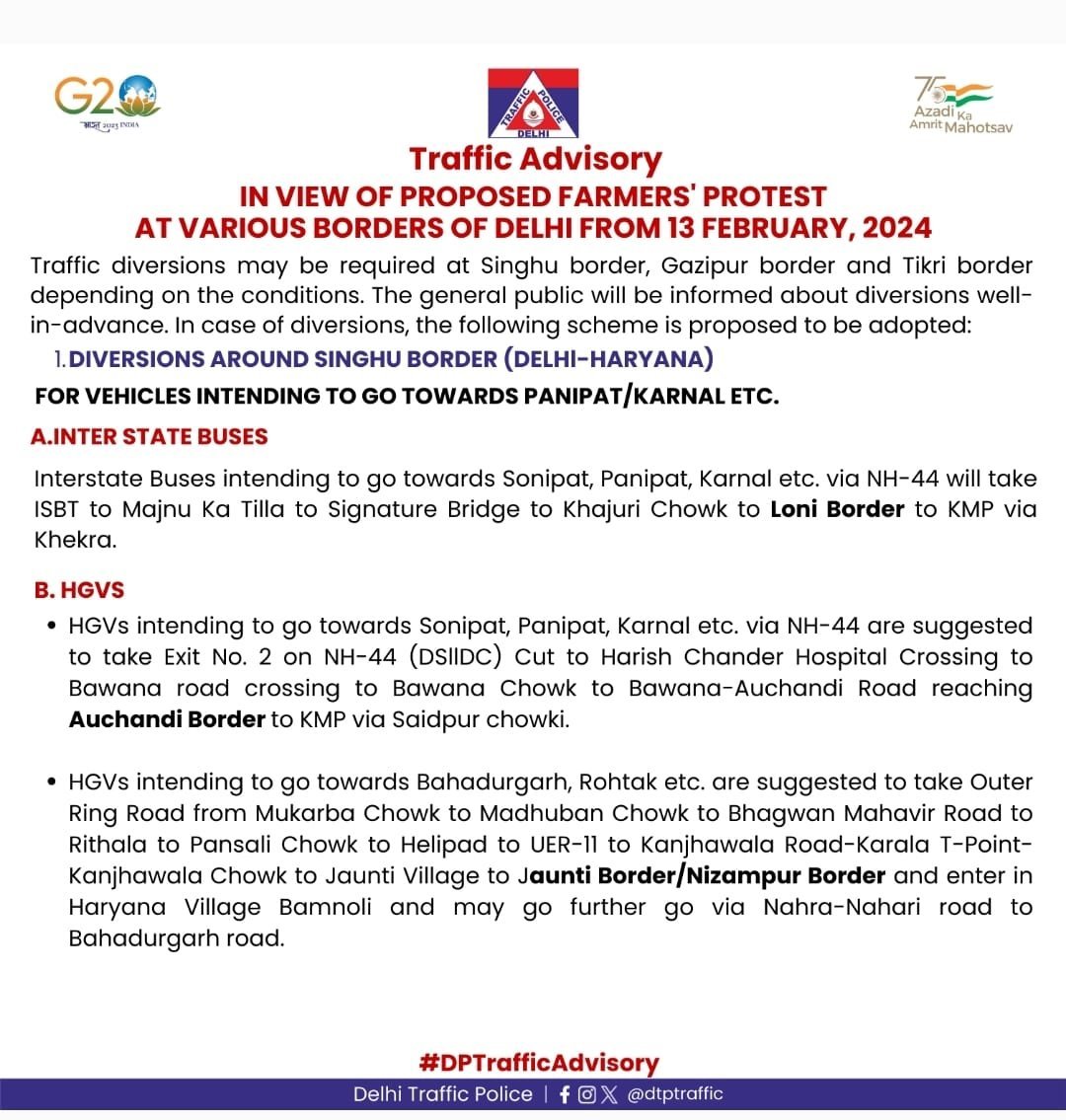 htTweets's tweet photo. #WATCH | #Delhi Police issues detailed traffic advisory, in view of #FarmersProtest at various borders of Delhi on 13th February

Track LIVE updates here: https://t.co/ylPIW2NlT6 https://t.co/d5sic6Cphm