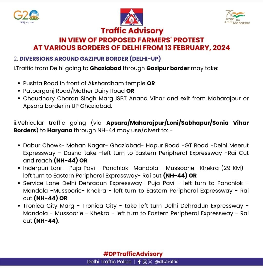htTweets's tweet photo. #WATCH | #Delhi Police issues detailed traffic advisory, in view of #FarmersProtest at various borders of Delhi on 13th February

Track LIVE updates here: https://t.co/ylPIW2NlT6 https://t.co/d5sic6Cphm