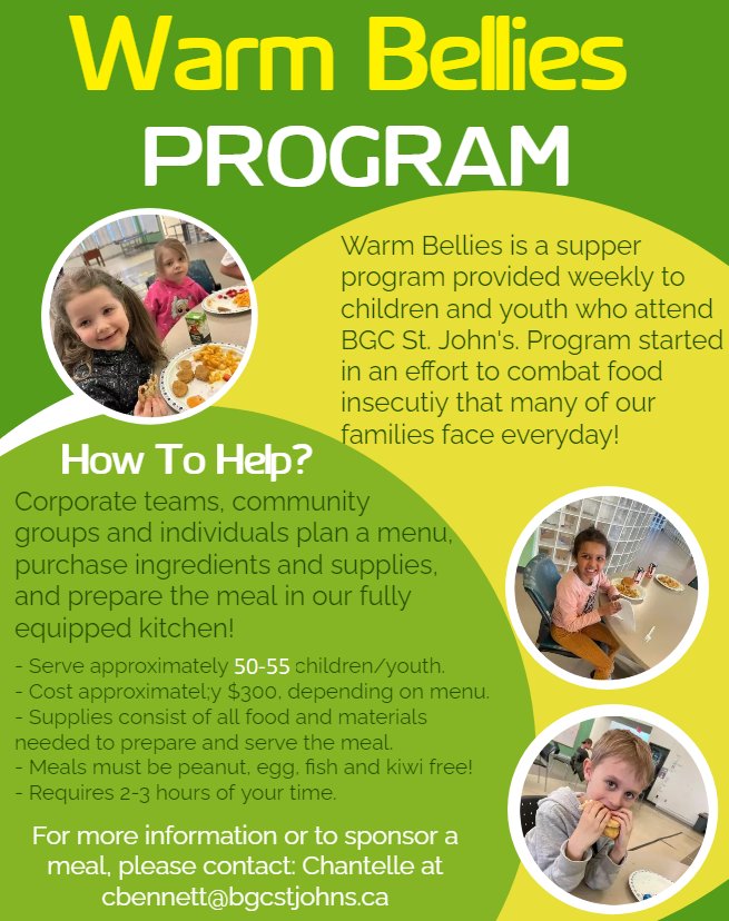 BGC St. John's is actively inviting groups to participate as volunteers in our the Warm Bellies program on February 22nd and 29th.
#OpportunityChangesEverything
#NoMoreBarriers