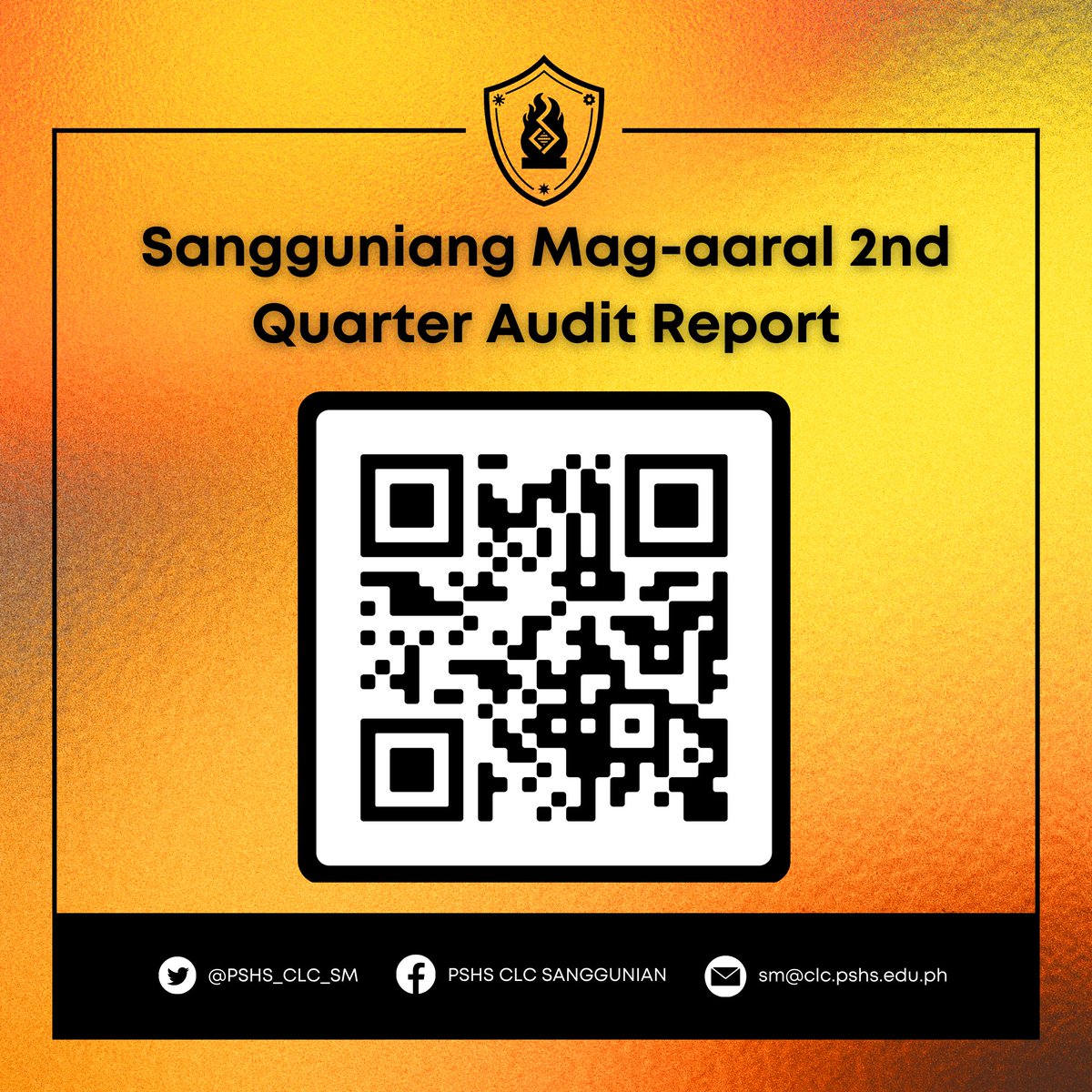 PSHS_CLC_SM's tweet photo. Hello, Scholars!  

Access the 1st and 2nd Quarter Audit Reports for S. Y. 2023-2024 through the QR Codes below or by visiting https://t.co/IXJs7aGQVA.  

For any questions/concerns, please do not hesitate to contact sm@clc.pshs.edu.ph. https://t.co/K3eCbzdRqR