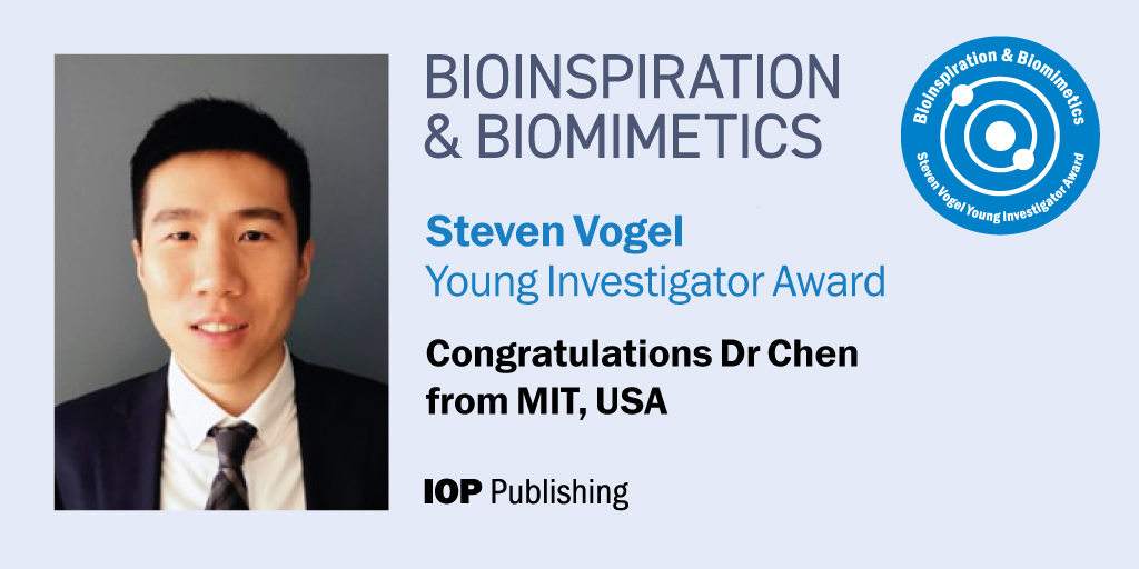 Bioinspiration & Biomimetics (@bioinspbiomim) on Twitter photo #Bioinspiration and #Biomimetics are delighted to recognise #EarlyCareerResearcher brilliance, hard work, and significant contributions to the field.
Congratulations to Dr Chen of <a href="/MITEngineering/">MIT School of Engineering</a> - our 2023 #StevenVogel #YoungInvestigator winner π
ow.ly/KFe150QvNVY #Bioinspiration and #Biomimetics are delighted to recognise #EarlyCareerResearcher brilliance, hard work, and significant contributions to the field.
Congratulations to Dr Chen of <a href="/MITEngineering/">MIT School of Engineering</a> - our 2023 #StevenVogel #YoungInvestigator winner π
ow.ly/KFe150QvNVY