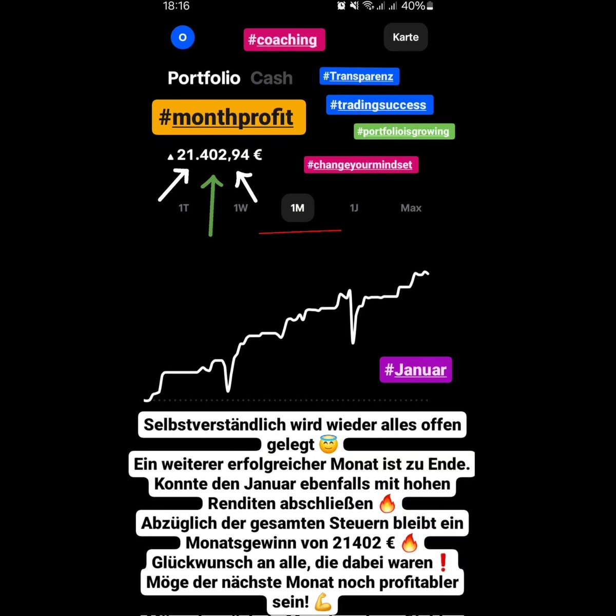 ozncrypto's tweet photo. Der Monat Januar war geprägt von präzisen Analysen, strategischen Entscheidungen und der Beherrschung des Marktes.
Resultat: Die 20k Marke  konnte auch diesen Monat erreicht werden 💪

#coaching #wti #eurusd #xauusd #btc #etf #trading #mindset #mentoring https://t.co/jhlbMgnxni