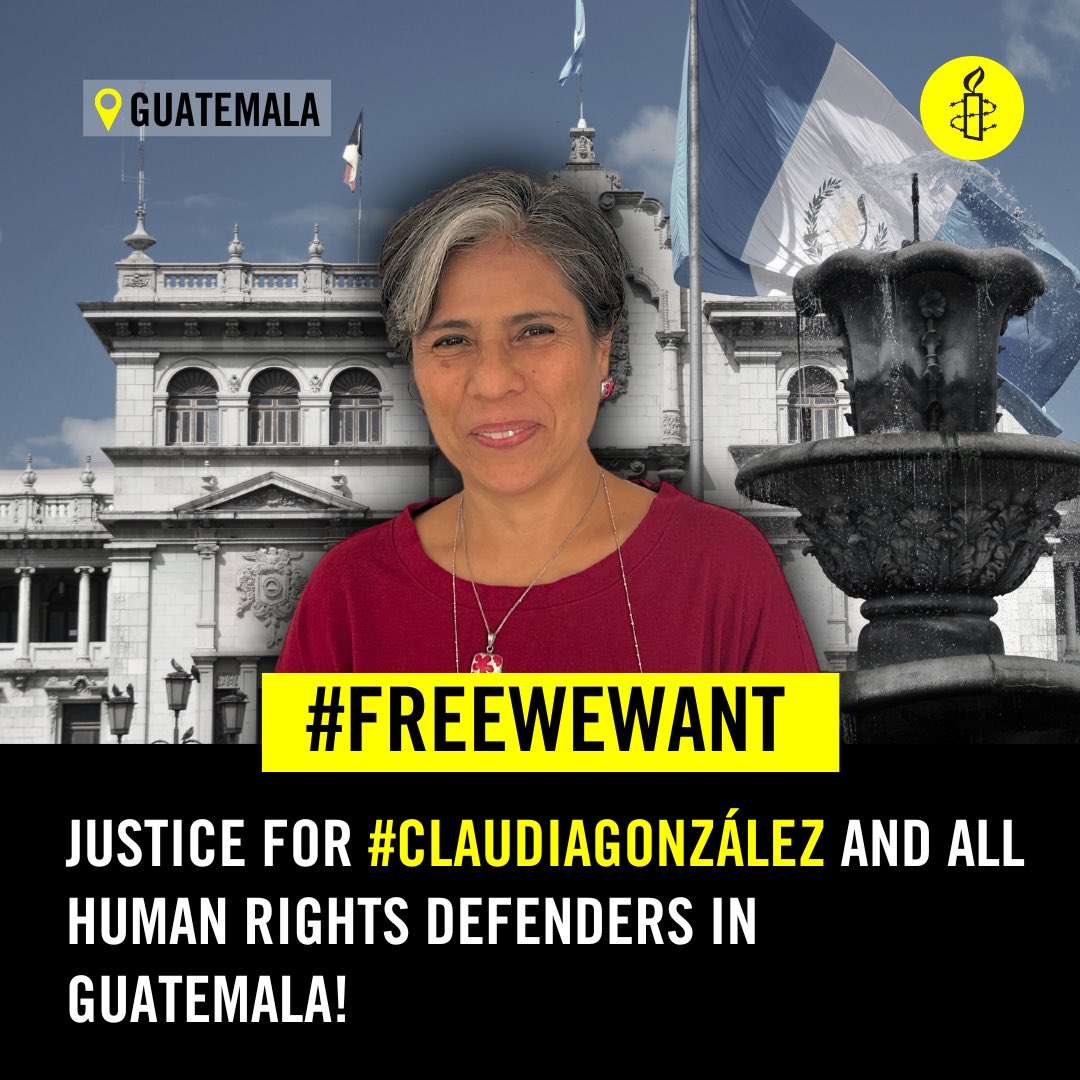 AmnestyNow's tweet photo. Lawyer and human rights defender #ClaudiaGonzález faces baseless criminal charges to silence her courageous work.
Amnesty International calls on #Guatemala to respect her right to due process of law and stop criminalizing those who fight impunity. #LibreNosQueremos #FreeWeWant https://t.co/3IV3FNqkwb