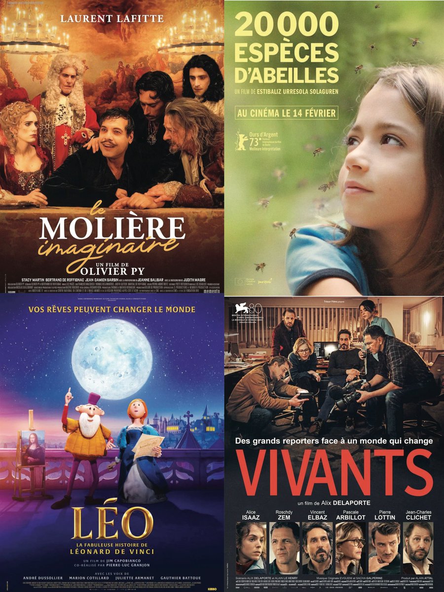 🎬La nouvelle semaine cinématographique commence !
4 nouvelles sorties sont à l'affiche de votre cinéma préféré : 
🎞️LE MOLIÈRE IMAGINAIRE 
🎞️20 000 ESPÈCES D'ABEILLES
🎞️VIVANTS 
🎞️LÉO, LA FABULEUSE HISTOIRE DE LÉONARD DE VINCI