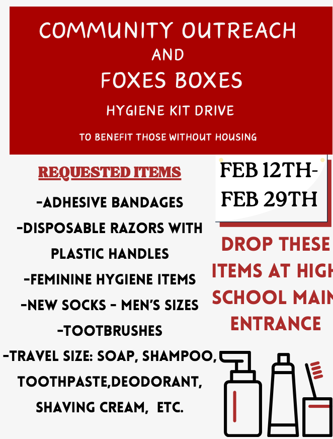 fc_outreach's tweet photo. Help us support our neighbors without housing by donating hygiene kit items at the high school's main entrance through February 29th! #FCProud https://t.co/ulrGDXWBHE
