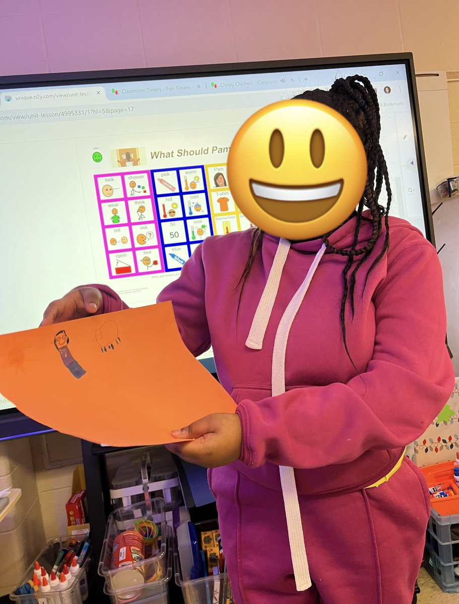 rvrinosa's tweet photo. 🌦️ Exploring weather attire in our SLC classroom! After reading the book “What Should Pam Wear, students shared their wardrobe choice today and what made them decide to choose their outfit. @n2yllc @aldinesped @NimitzHS_AISD @McDanielDiggs #WeatherWardrobe #InclusiveEducation https://t.co/LVJKaaXbKW