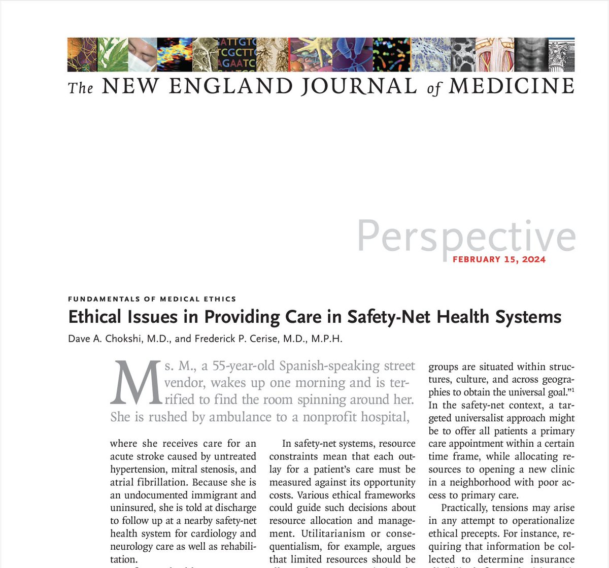 Writing this essay felt very meaningful, as I'll mark a decade of practice in a safety-net system later this year. Even more so to co-author it with Dr. Fred Cerise, the mentor who first inspired me with his commitment to the mission of public hospitals. nejm.org/doi/full/10.10…