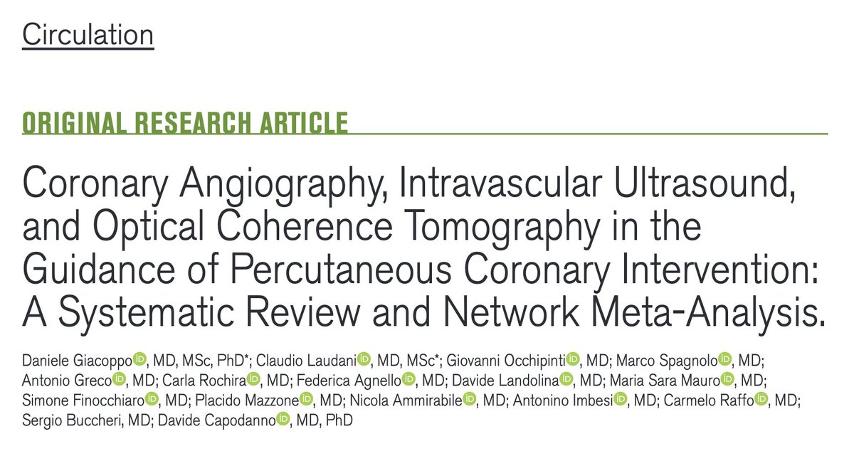This study of 25 trials and 17128 patients, now ahead of print in Circulation, employs frequentist random-effects network meta-analyses and Bayesian random-effects models to compare optical coherence tomography (OCT), intravascular ultrasound (IVUS), and invasive coronary…