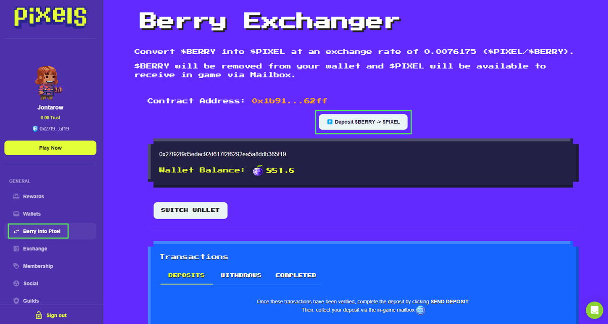 Ronin_Network's tweet photo. Attention Pixels players!

The $BERRY sunset has begun 🌅

• Convert your $BERRY to in-game, off-chain $PIXEL
• We will soon remove $BERRY from the Katana DEX
• The $BERRY / $PIXEL exchange rate decreases every 72 hours

Full announcement 👇

📜 : https://t.co/DCj93ePEcz https://t.co/mwVJyFwxbQ