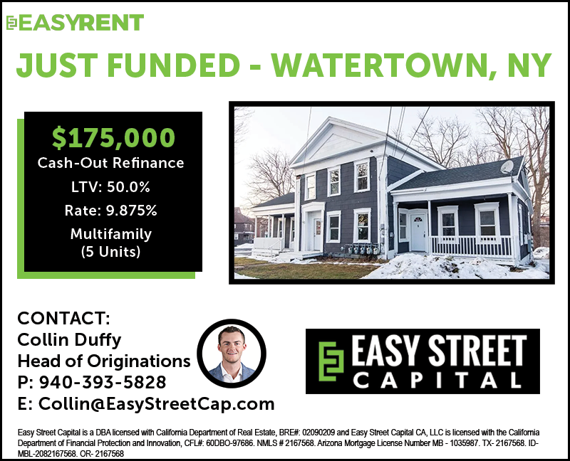 rob_s_simon's tweet photo. #JustFunded #MultifamilyMonday
$175,000 Cash-Out Refinance DSCR (Multifamily DSCR) Loan on a five-unit rental property in Watertown, New York! Prolific Empire State real estate investor takes cash out of this super-cash flowing property (2.00x DSCR) to pursue further opps! https://t.co/DzJ0ve8fM2