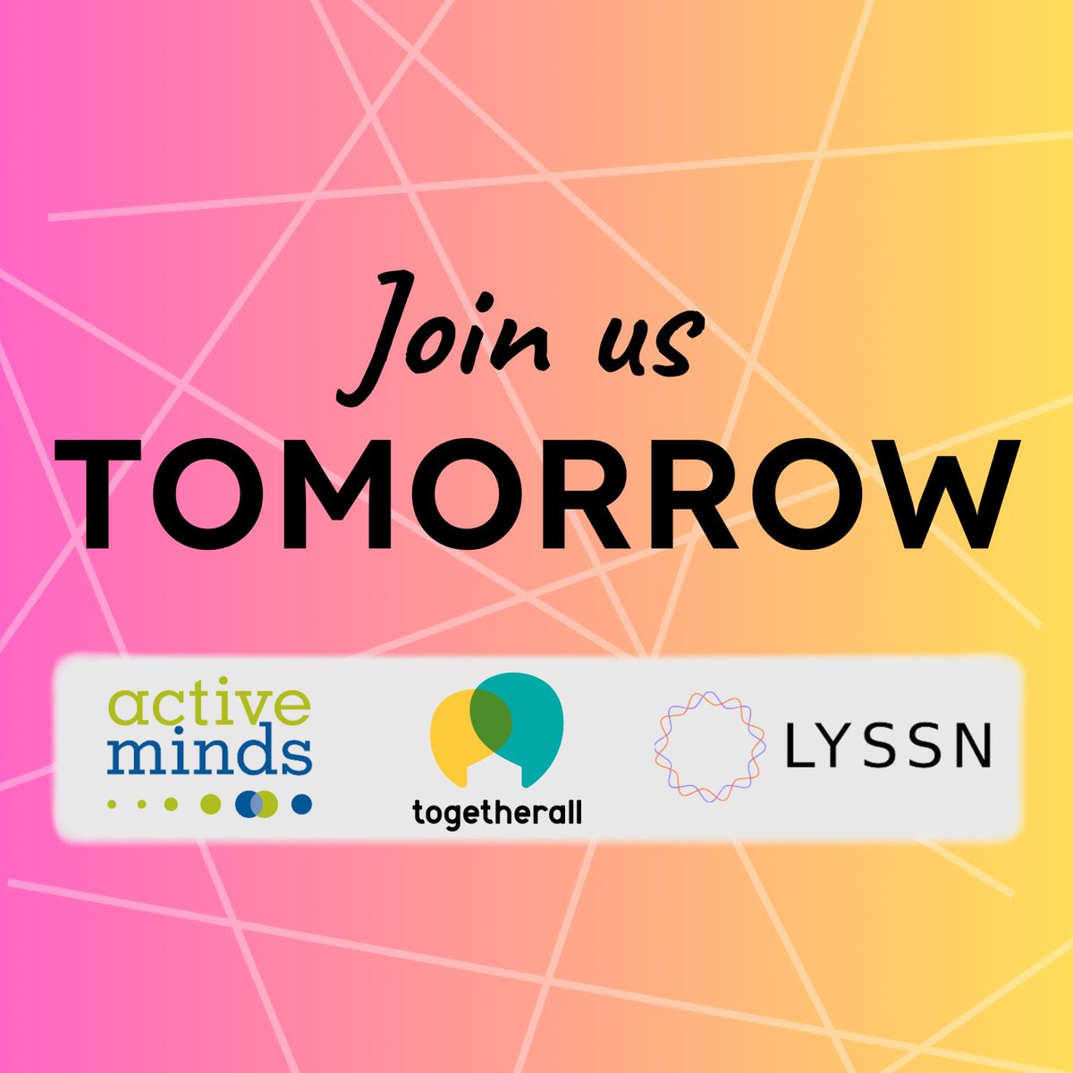 🌟 Don’t miss our #webinar *TOMORROW* at 1pm EST/ 6pm GMT 🌟 We’re excited to share with you the compelling results from our study with Lyssn about HOW and WHY digital peer support works! @Active_Minds @lyssn_ai @drlocke 👉 Register now: bit.ly/3S4RO2C