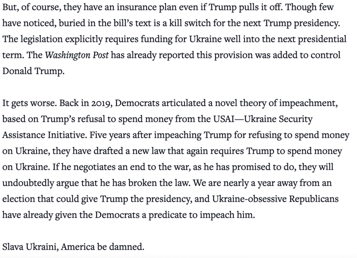 This new Ukraine bill tries to make it ILLEGAL for Trump to do what he is promising on the campaign trail. It is a plot against the President Trump, plain and simple.