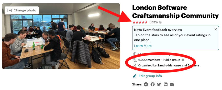 Today the London Software Craftsmanship Community (LSCC) reached 6000 members and organised more than 500 events over the years. Thanks to everyone who took the time to share their knowledge and are helping to raise the bar of our industry. 

meetup.com/london-softwar…