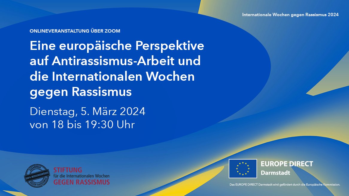 Die Anmeldung zur Veranstaltung erfolgt über das Beteiligungsportal des RP Darmstadt:
beteiligungsportal.hessen.de/portal/rpda/be…

Hinweis: Die Anmeldebestätigung erfolgt über die Mailadresse „noreply-btp@hzd.hessen.de“.

#rassismus #antirassismus #internationalewochengegenrassismus #iwgr #iwgr2024