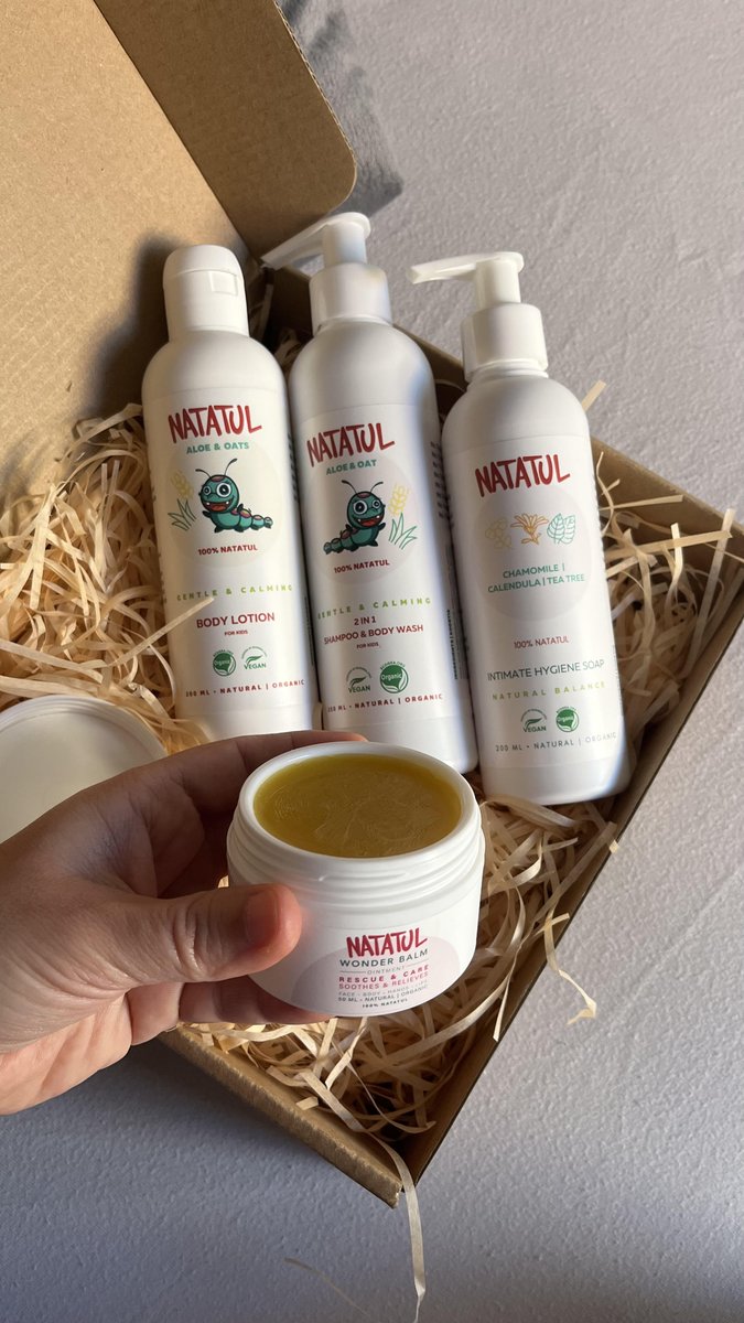 ✅ ¿Conoces los productos naturales y veganos de #Natatul? 🥰

🔹 Champú y jabón corporal para cuidar el cuerpo del bebé.
🔸 Loción corporal, que hidrata y calma la piel.
🔹 Jabón de higiene íntima.
🔸 Wonder balm que nutre irritaciones y rojeces.

👉 natatul.com/es/products/tr… 👈