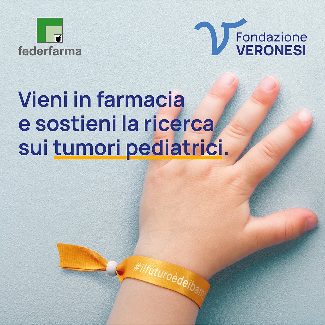 FederfarmaITA's tweet photo. Federfarma torna al fianco di @Fondaz_Veronesi.
Dal 15 febbraio al 15 marzo, a fronte di una piccola donazione si potrà ricevere il braccialetto della  Fondazione e aiutare i bambini malati di tumore a diventare grandi.
Scopri la farmacia più vicina su https://t.co/3xxlnHexvS https://t.co/nL6oblfMHC