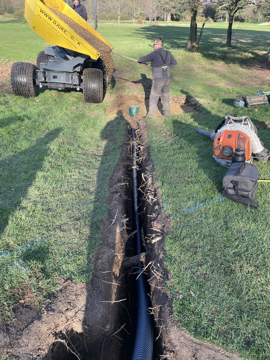 rmsgc_course's tweet photo. The leading-roles in the cast&amp;crew of today’s episode of, ‘We Can’t all be Heroes,’ are @DjukeLtd &amp; @hydrowick, with the @RoyalMSGC GreenStaff in a best-supporting role. All on-site for 3days to install capillary rope-drainage in the 2nd &amp; 9th PBarton greens. https://t.co/et56AFcEQ0