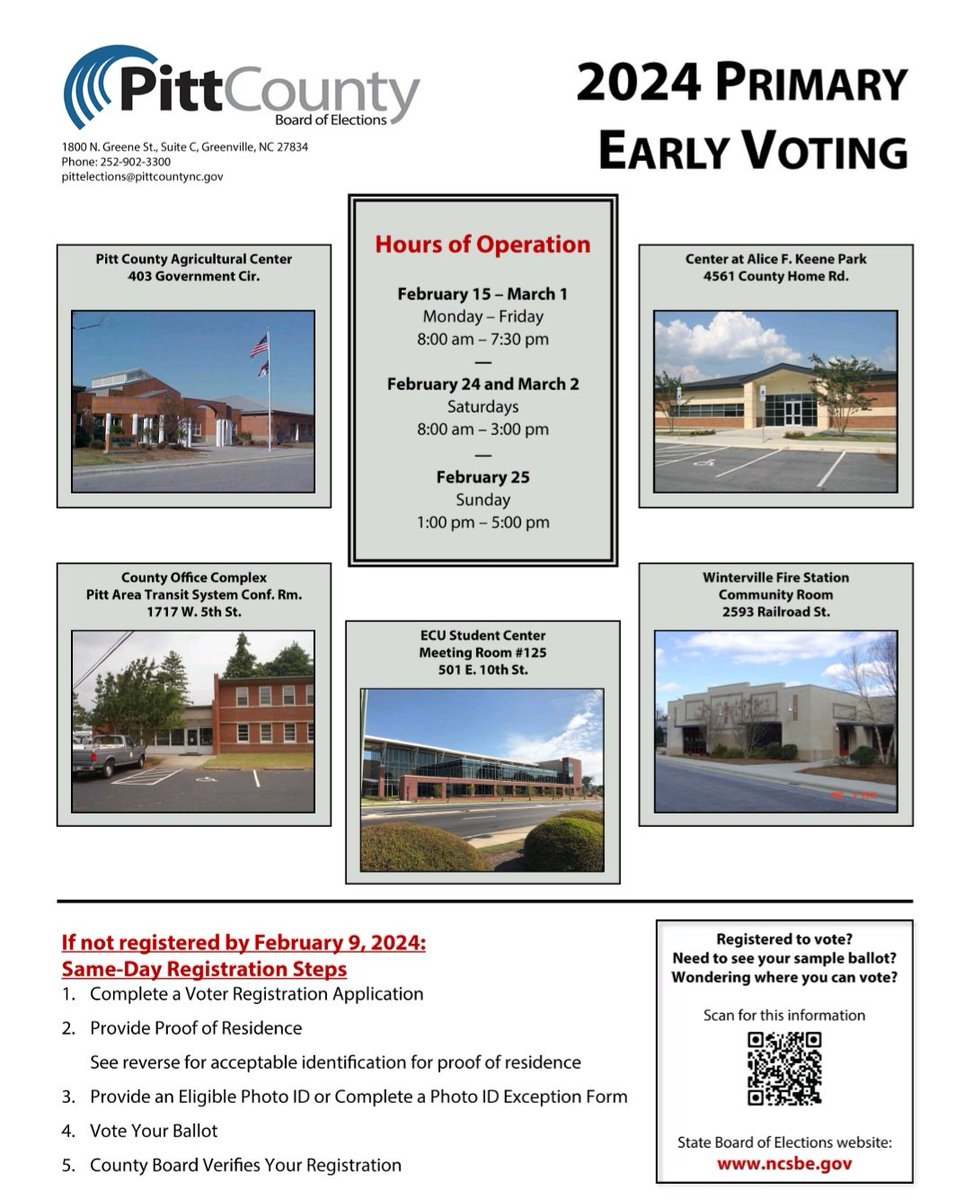 **Early Voting Starts Soon**
Early voting in Pitt County for the March primary starts next Monday, February 15th. 

The Pitt GOP office will be open today, Monday the 12th, from 10 to 4 pm. Stop by if you want yard signs or sample ballots.