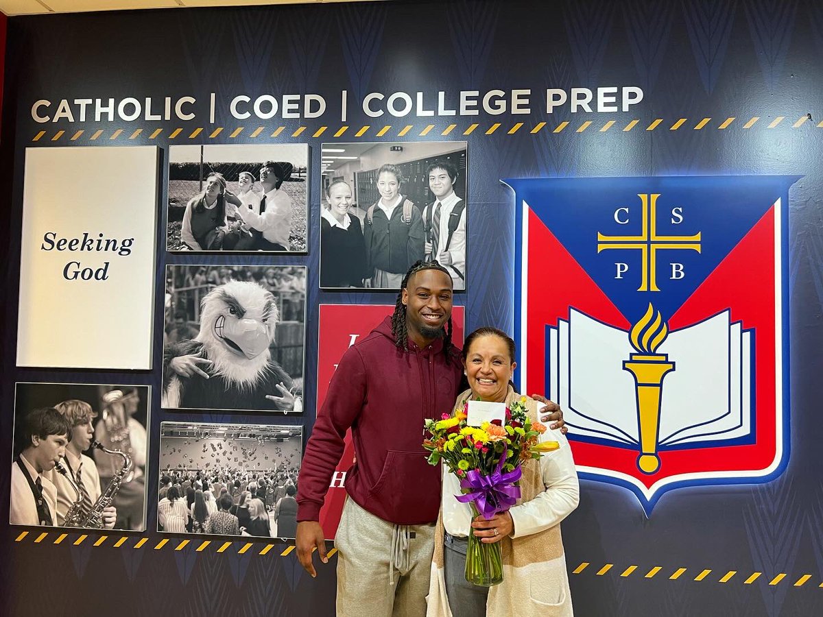 Wednesday ➡️ Sunday 🏆🏈 Congratulations to Cam Jones, St. Benedict class of 2018, on an incredible season with the Kansas City Chiefs ending in a Super Bowl win! Cam stopped by campus Wednesday to drop off flowers for one of his teachers, Bertha Rodriguez. #StartHereGoAnywhere