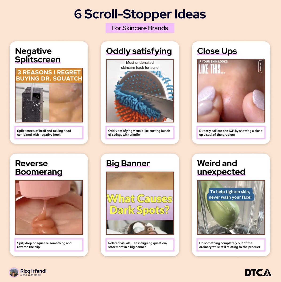 dtc_alchemist's tweet photo. DTC Skincare Brands:

Forget your "TikTok made me buy it" or "I'm obsessed"

Test out these 6 scroll-stoppers for your next batch of ad creatives:

[Make sure to save this] https://t.co/ONMq1b0XDi