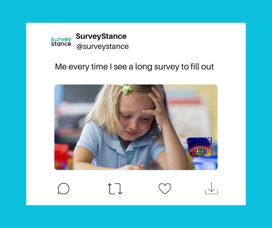Me every time I see a long survey to fill out

No more long and complicated surveys with SurveyStance. 

Learn more
Website: surveystance.com

#surveystance #survey #feedback #customerengagement #business #meme