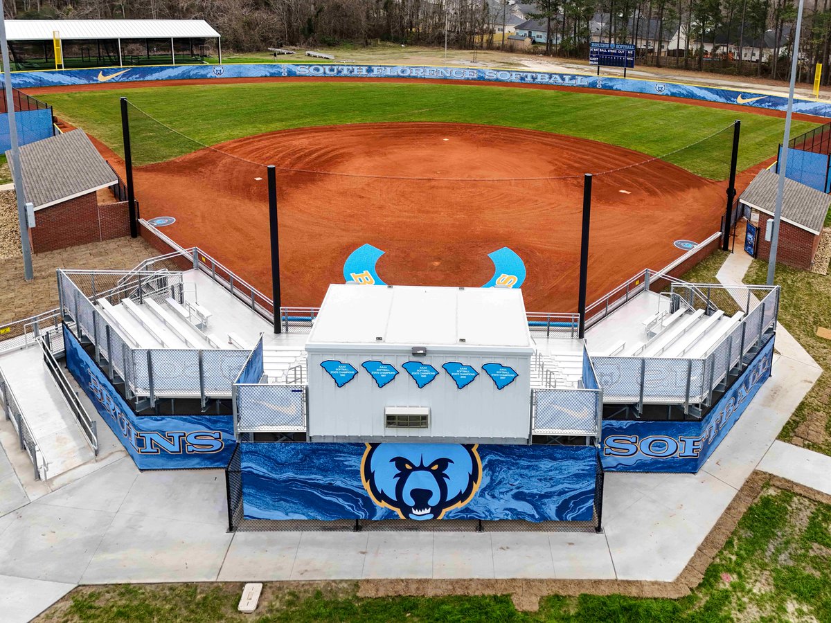 Flo1Schools's tweet photo. The weather is dreary today so it is the perfect time to dream of sunny days and spring sports! Check out these shots of the new softball field at South Florence High School. Who is ready to fill the stands and cheer on the Bruins? #StudentsFirst #F1SBuilds #AGreatTimeToBeABruin https://t.co/guEc4jyTLl