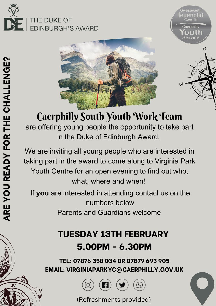 TOMORROW at Virginia Park Youth Centre, are you ready for the challenge? Pop along tomorrow and find out more #dukeofedinburghaward #virginiaparkyouthcentre #caerphillysouth