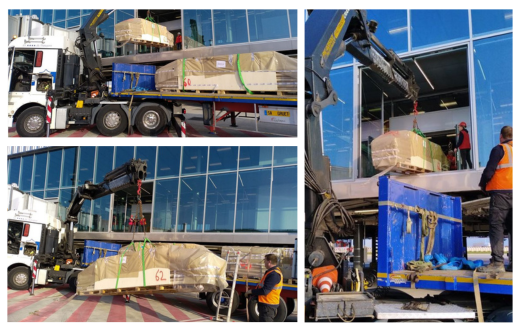✨Opération spéciale à #roissyCDG✈️Une agence d'architecte nous a sollicitée pour livrer depuis les pistes, 4 caisses de mobilier dans une boutique de #luxe située au terminal 1 de l'aéroport. Bras grue, démontage des baies vitrées &amp; accréditations ont été nécessaires !
