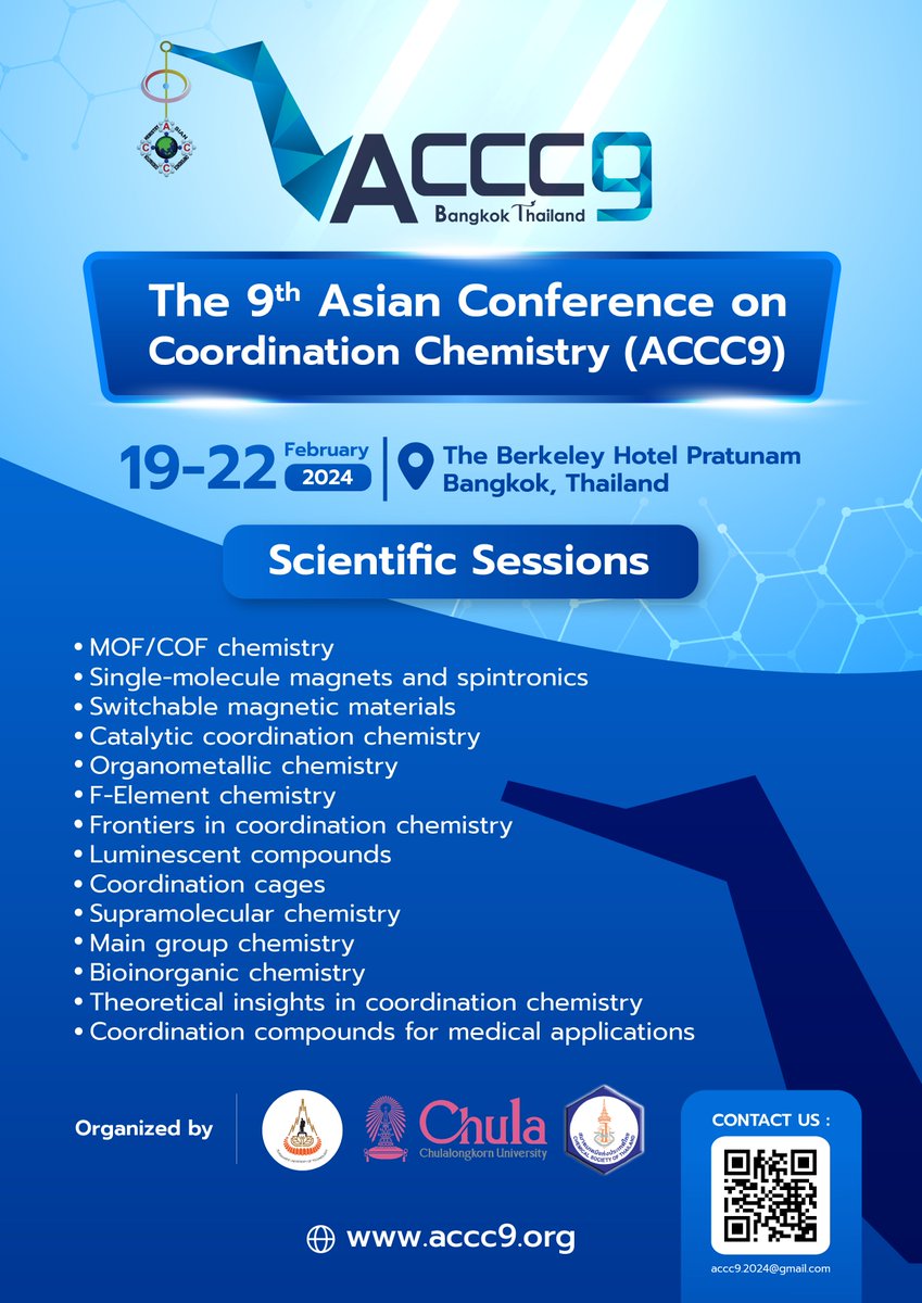 Our Executive Editor, Sally, will be attending next week's <a href="/Accc9Thailand/">ACCC9</a> that Dalton Transactions and <a href="/InorgChemFront/">InorgChemFront</a> are sponsoring - keep an eye out for her👀 

It looks like it will be a great event and features talks from our Associate Editors Li-Min Zheng and Mi Hee Lim‼