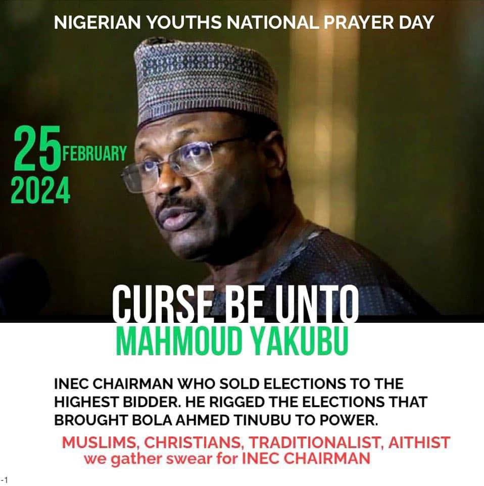 Curses on @inecnigeria Chairman won’t and don’t work, don’t waste your time as “youths” embarking on these embarrassing escapades of actions that have zero impact. If you want to change your situation, GIDDY UP, #TaKEITBACK! Engage in mass action! #RevolutionNow