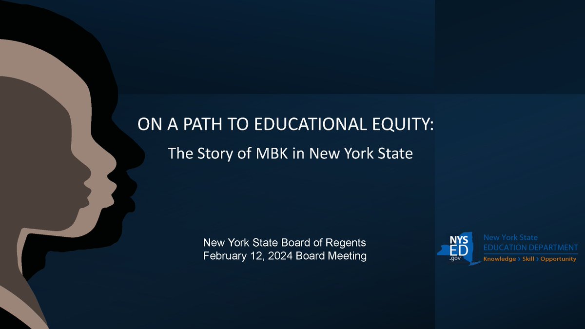 At today’s Board of Regents meeting, NYSED staff shared a presentation on NYS My Brother’s Keeper and introduced a new booklet on the history of #NYSMBK: “On a Path to Educational Equity: The Story of My Brother's Keeper MBK in New York State.” bit.ly/3SUtfGd @NYSMBK