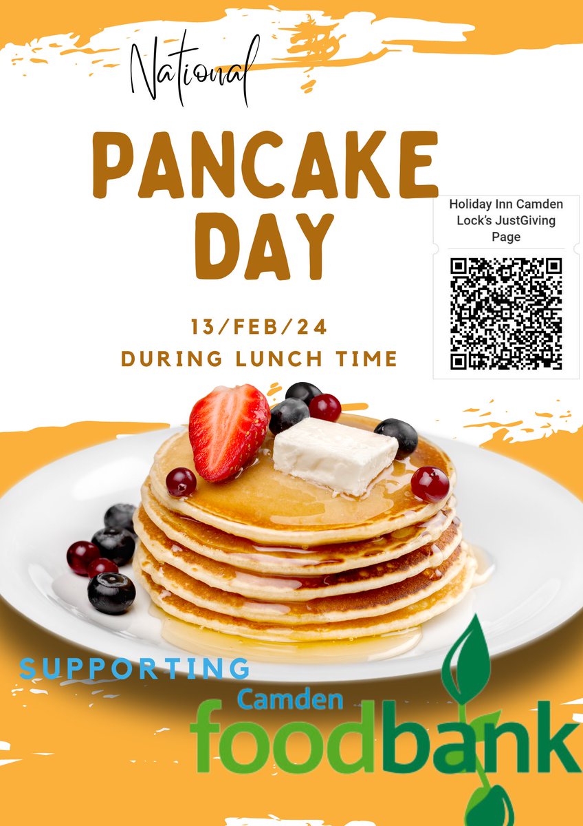 We’re excited to kickstart our Pancake Day initiatives with a sweet treat. 🥞 Our chefs have prepared a selection of toppings for Pancake Day, taking place in our lobby tomorrow. All proceeds will be donated to the Camden Foodbank. 
Click to contribute: justgiving.com/page/holiday-i…