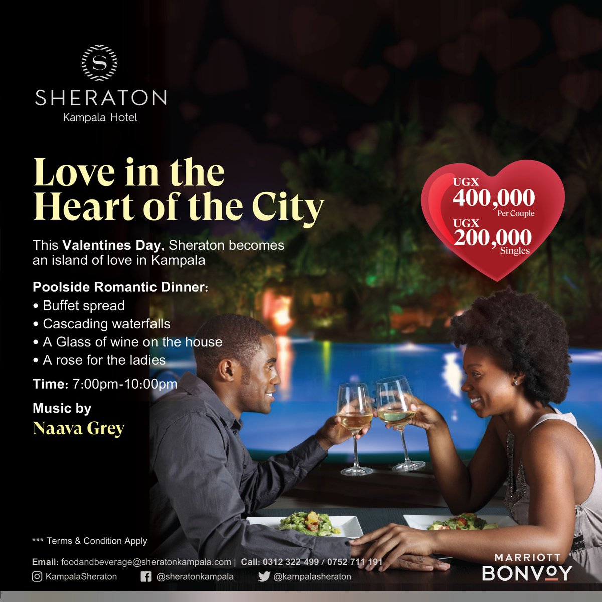 Experience a romantic #Valentineday with our Poolside dinner with @naavagreyug. Unforgettable moments await! 💖🎶 For reservations: Call 0312322499 or WhatsApp 256752711191.