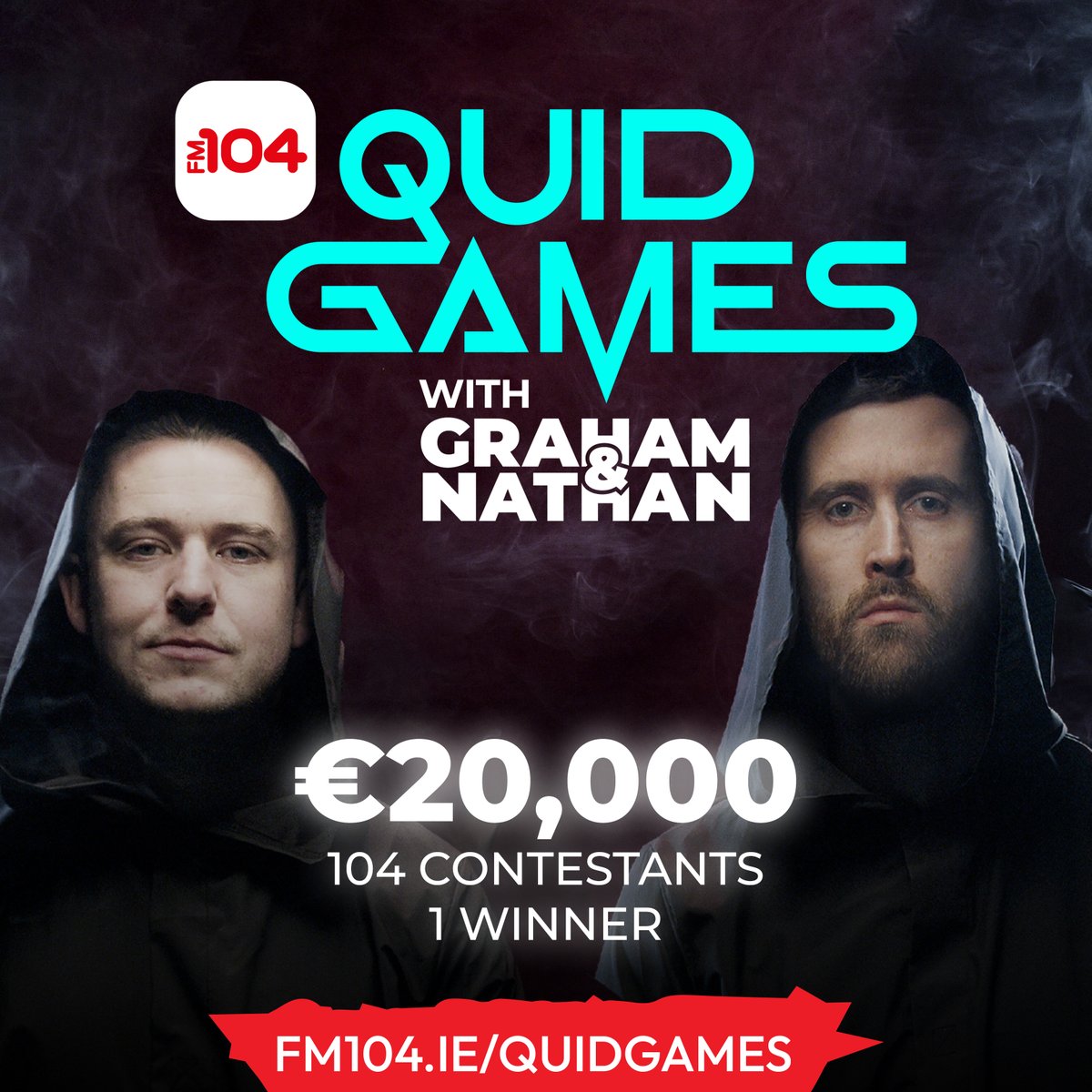 FM104's tweet photo. FM104 presents Quid Games with Graham and Nathan...
104 contenders battle it out to win a staggering €20,000!
The clock is ticking, the pressure is on… will you be victorious?
Find out how you can enter here: https://t.co/x71yUfqxzi https://t.co/JgZQ1YcAcy
