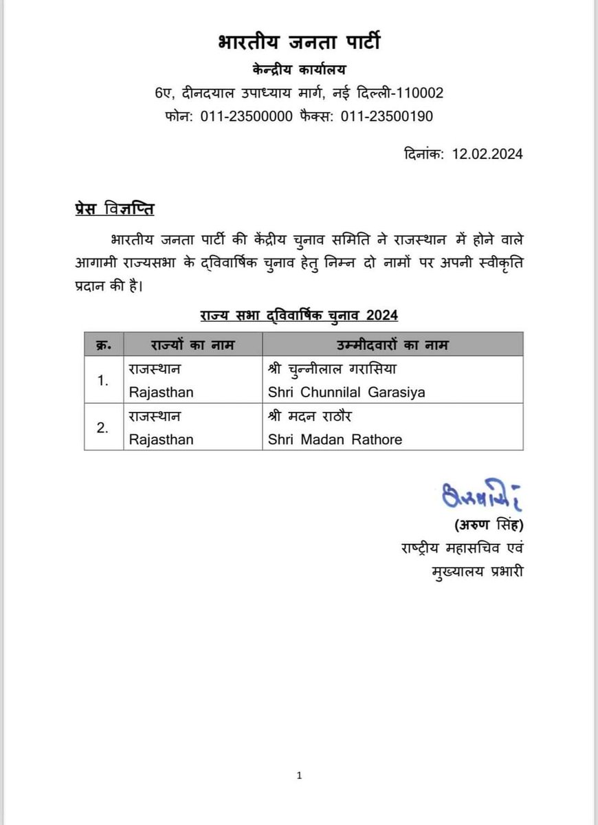 jamta_patel's tweet photo. राजस्थान से राज्यसभा उम्मीदवारों का एलान
बीजेपी परिवार ने घोषित किए दो उम्मीदवार
मदन जी राठौर और चुन्नी लाल जी गरासिया । सामान्य कार्यकर्ताओ का चयन करने पर प्रदेश एवम् केंद्रिय नेतृत्व का आभार। 
BJP Rajasthan  Narendra Modi 
 #RajasthanNews Bhajanlal Sharma CP Joshi Arun Singh https://t.co/7SYwkE1CWj
