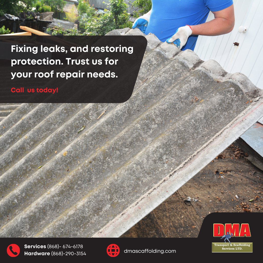 Shield your home with our top-notch roof repair services! 🏠🔧 

Don't allow leaks or damage to dampen your spirits. Rely on our skilled team to ensure your safety and comfort.

#DMA #RoofRepair #HomeProtection 
.
Call us today! 📞 (868)-674-6178
Visit - dmascaffolding.com