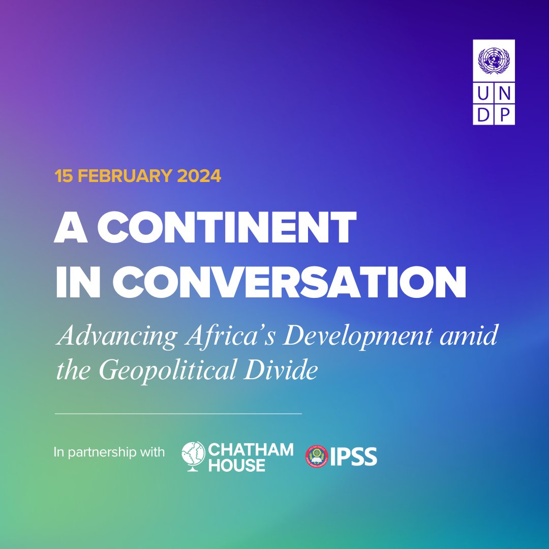 🗓 Mark your calendar and join the 1st edition of our  "Continent in Conversation" policy dialogue series on 15 Feb.

🗣 Theme: Advancing Africa’s Development amid the Geopolitical Divide

🔗 Register: bit.ly/3UxGu0M

In partnership with <a href="/IPSS_Addis/">Institute for Peace and Security Studies</a> &amp; <a href="/ChathamHouse/">Chatham House</a>