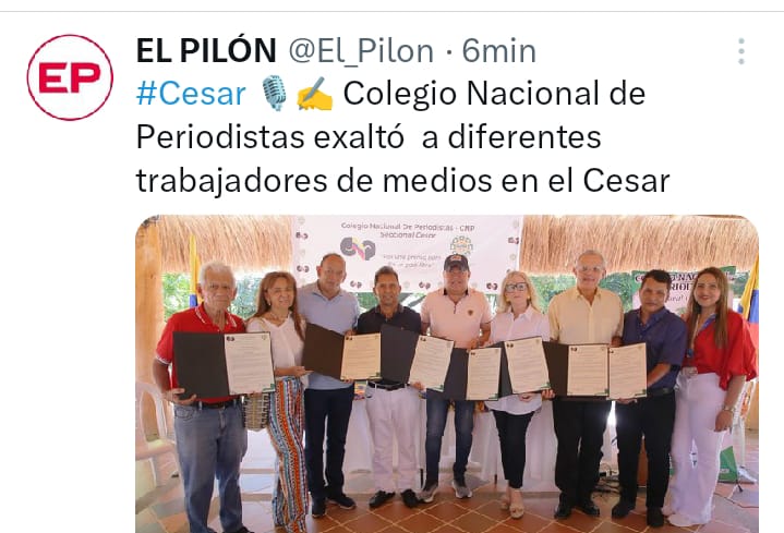CNP_Cesar's tweet photo. #somosnoticia así registró el diario @El_Pilon el reconocimiento a periodistas y trabajadores de medios de comunicación que han dedicado su vida a este maravilloso oficio. #somoscnp #somosperiodistas 
@MaeloAraujo @CarlosMarioDj @Lida_Mendoza @Jnez_Fadul https://t.co/9DQmtj0maY